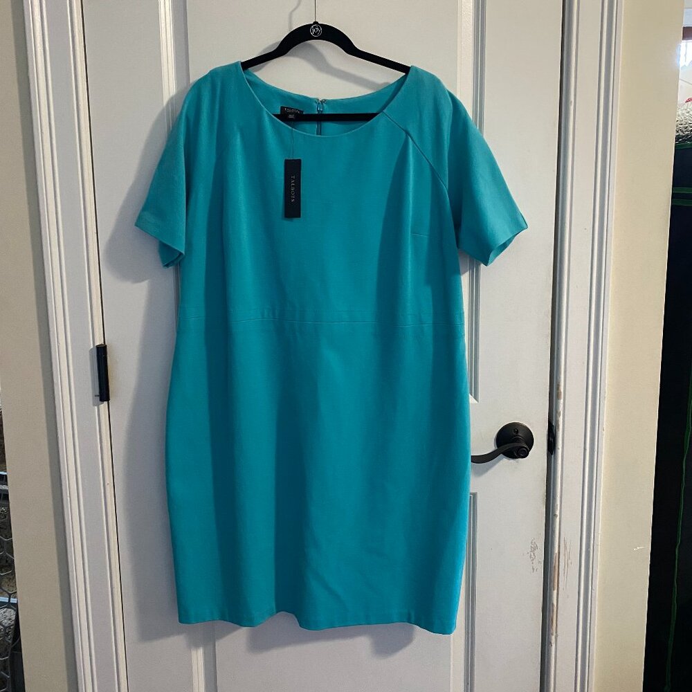 NWT Talbots Stretch Short Sleeve Sheath Turquoise Zipper Back Dress